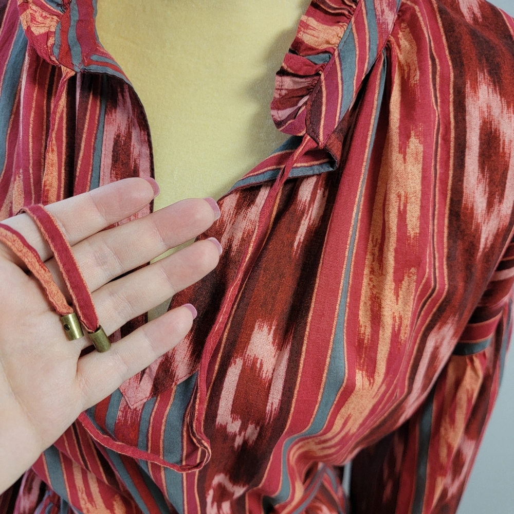 LAUREN Ralph Lauren Geo-Stripe Belted Cotton Voile Dress Red Women’s Size 16 NWT - Picture 14 of 16